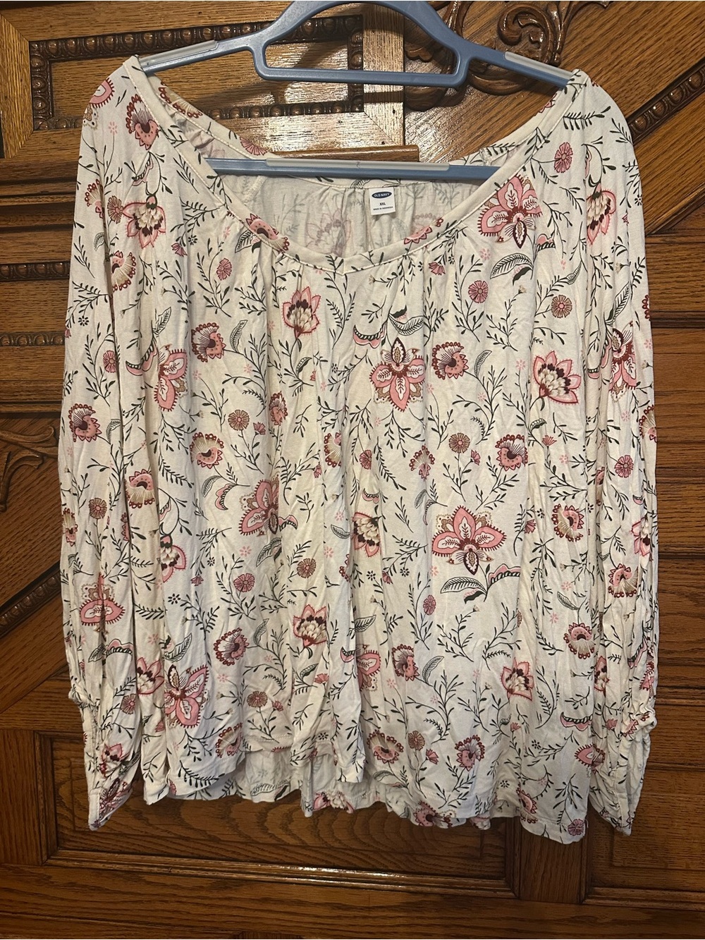 Old Navy Cream Peasant Blouse with Pink Floral Print